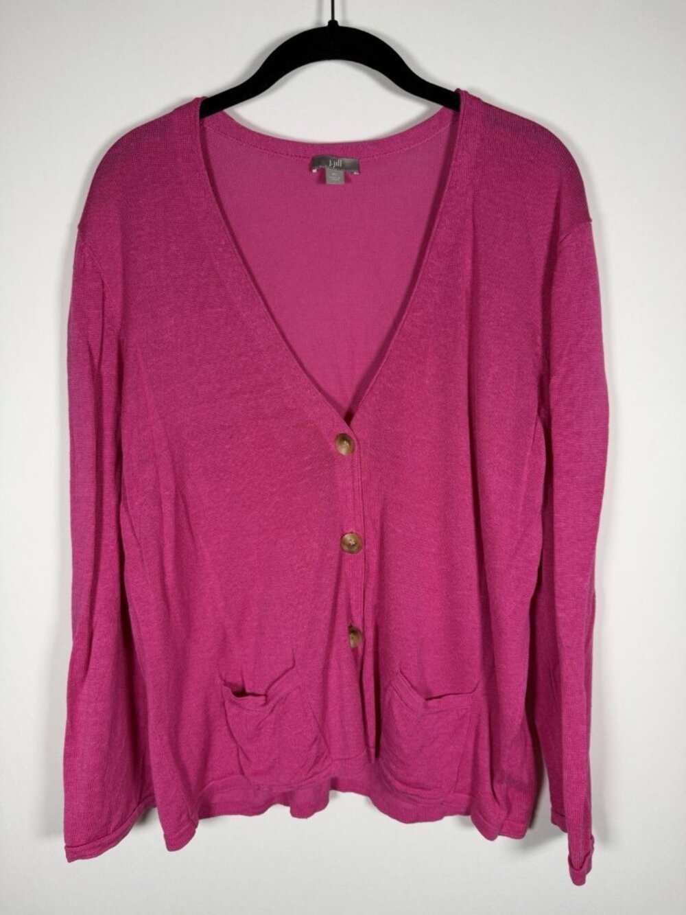 J. Jill hot pink linen blend slouchy beach cardigan classic capsule XL comfy